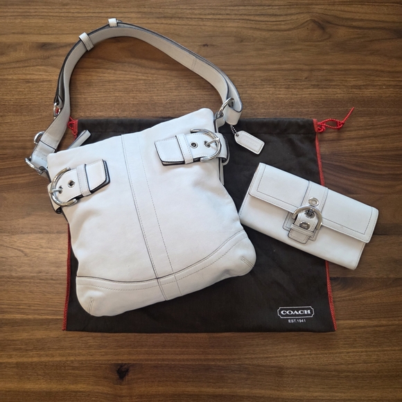 Coach Handbags - Vintage Coach Soho Slim Duffle 1452 White Leather & Silver Hardware + Wallet